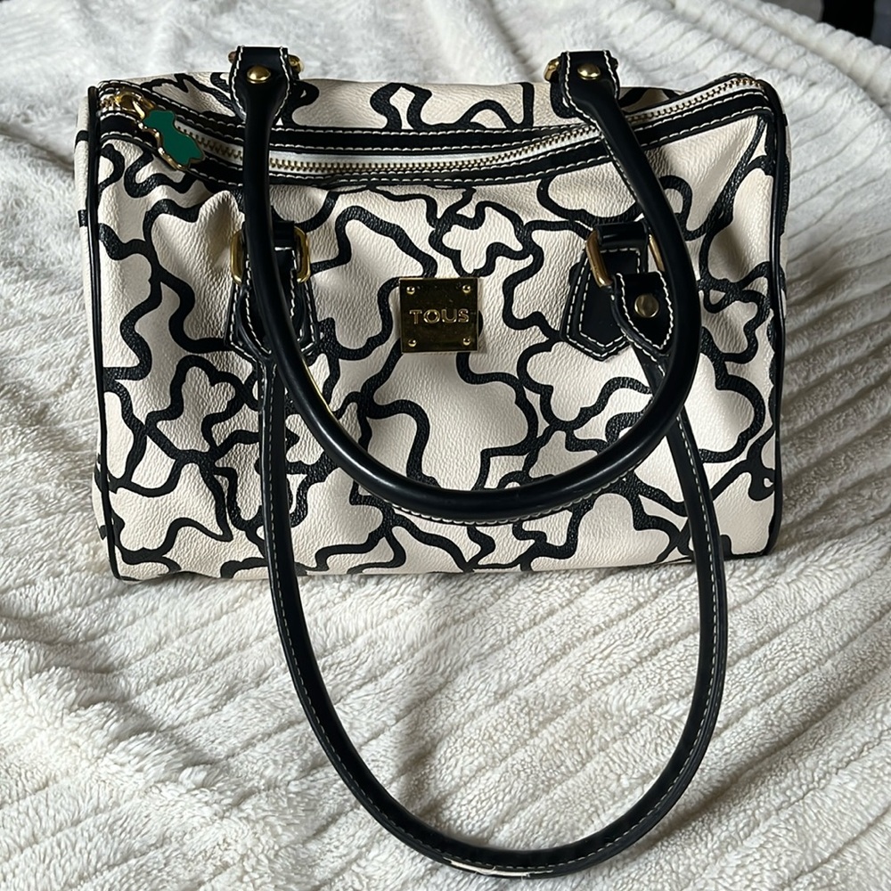 TOUS Black & White Patterned Leather Satchel